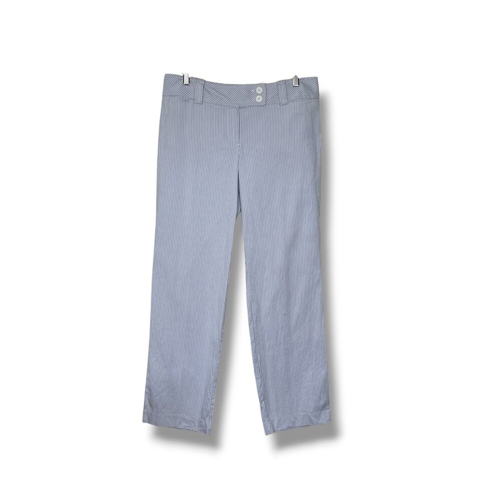 Vintage Ann Taylor Loft Marisa Pants Women 8 Blue Gray White Stripe Straight Leg